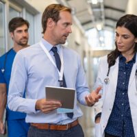 Doctor in a conversation with specialist Doctor in a conversation with specialist