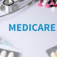 MEDICARE Text, On Background of Medicaments Composition, Stethoscope, mix therapy drugs doctor flu antibiotic pharmacy medicine medical