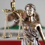 Symbol of law and justice with California State Flag. Close up.