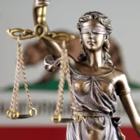 Symbol of law and justice with California State Flag. Close up.