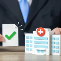 The hospital has passed the inspection. Audit and revision. Successful compliance check, healthcare quality control, patient safety standards. Trust in medical institutions.